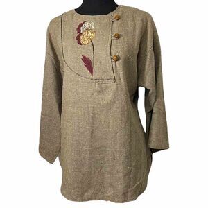 Patchwork Camel of Eugene Oregan Tweed Style Pullover Tan sweater Size Med